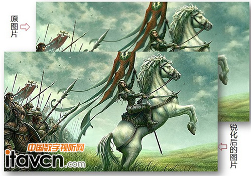 可以看到銳化后的圖片雖然更清晰了,但是畫面噪點明顯增加了